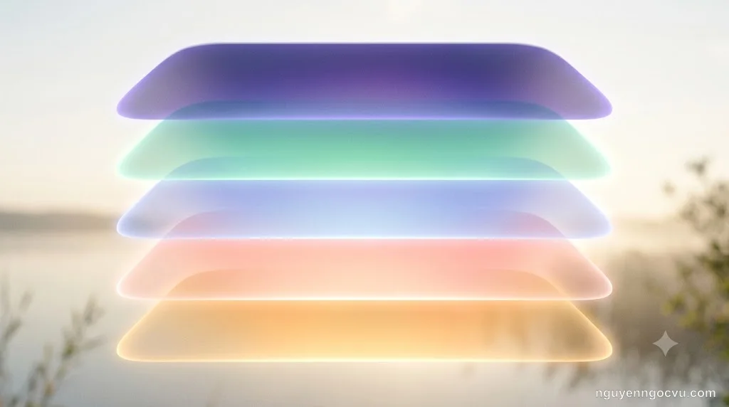 Hình minh họa năm tầng ánh sáng gradient chồng lên nhau, biểu trưng cho Ngũ Uẩn trong Phật học