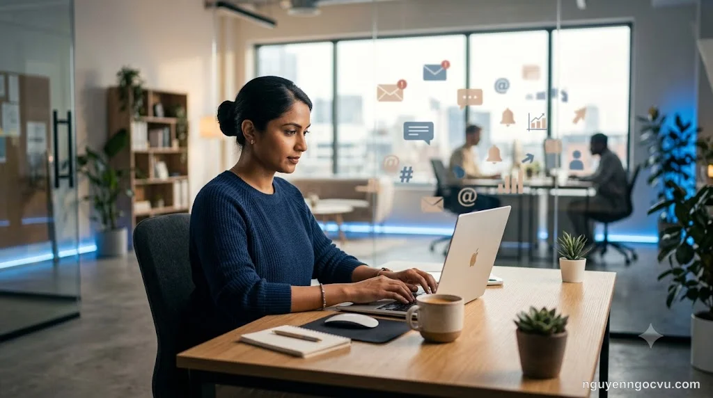 Hình ảnh biểu thị sự tập trung sâu trong môi trường làm việc hiện đại