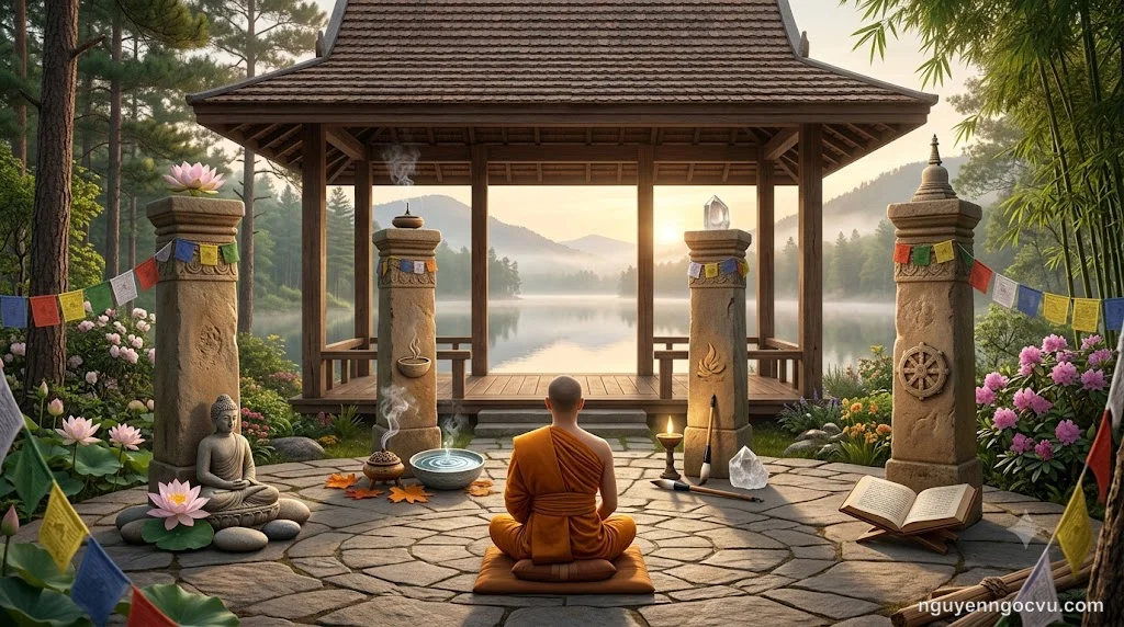 Hình minh họa bốn nền tảng chánh niệm trong Phật học
