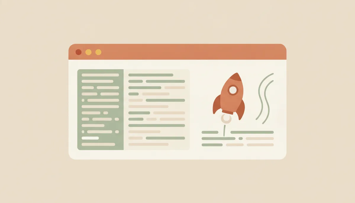 Cửa sổ trình duyệt với bố cục website, biểu tượng cho việc xây dựng website hiện đại