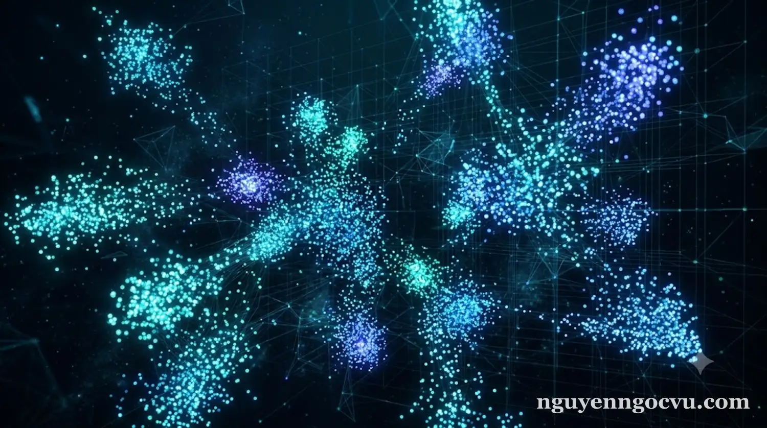 Các điểm dữ liệu gần nghĩa được nhóm lại trong không gian vector nhiều chiều